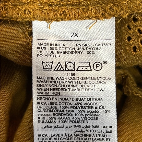 Old Navy Women's Peasant Boho Dress Size 2X Golden Brown Eyelet Ruffle Balloon - Picture 14 of 14